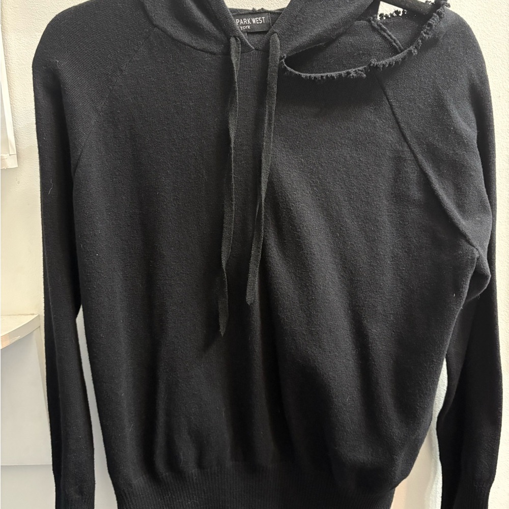 Central Park West Black Knit Sweater with Shoulder Cutout Detail